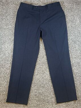 Ralph Ralph Lauren Mens 38x32 Navy Plaid Trousers Flat Front Dress Pants Slacks